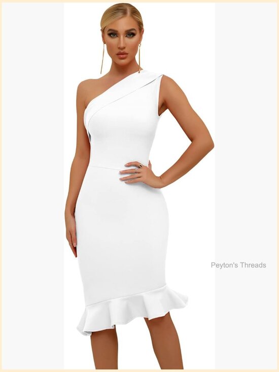 Dresses & Skirts - Sexy One Shoulder Bodycon Bandage Dress Mermaid Cocktail Midi Dresses Trendy